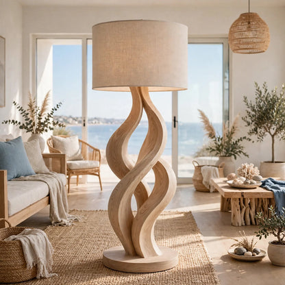 Modern Wave Sculpture Floor Lamp - Solid Ash Wood