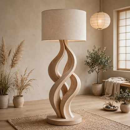 Modern Wave Sculpture Floor Lamp - Solid Ash Wood