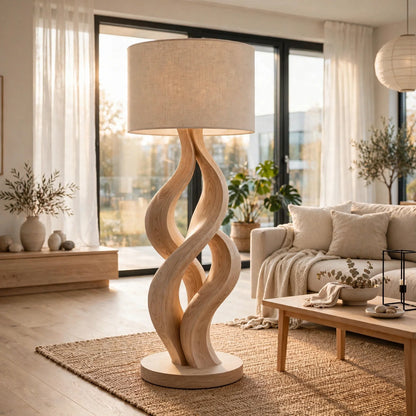 Modern Wave Sculpture Floor Lamp - Solid Ash Wood