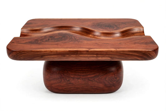 River Flow Coffee Table - Solid Mahogany Sculptural Coffee Table with Carved River Channel | Handcrafted