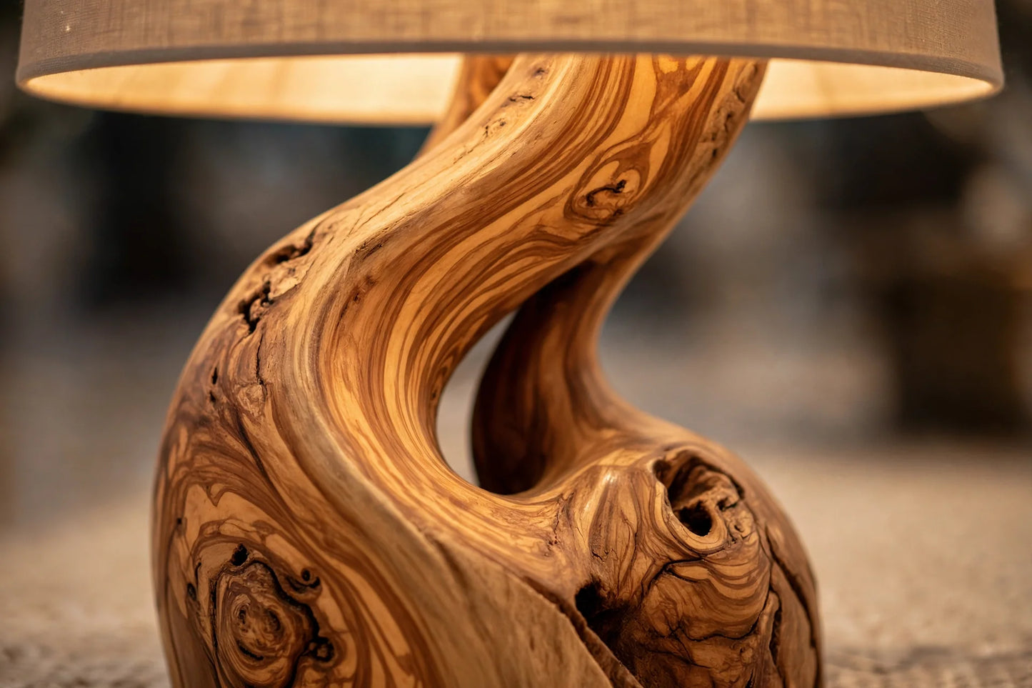 The Sinuous Olive Wood Table Lamp
